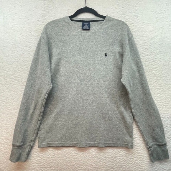 Polo Ralph Lauren Shirt Mens Large Gray Sleepwear Thermal Waffle Knit Pony Crew - Picture 1 of 10
